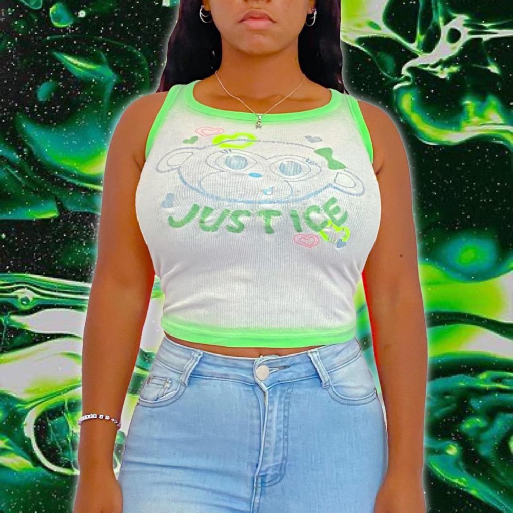 green & white y2k justice tank top